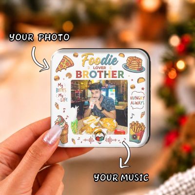 Personalized Foodie Lover Brother Musical Fridge Magnet Modern Gifting Item | Rechargeable Sound Magnet Funny Gift for Bhai Food Lover Bhai Gift for Food Enthusiast